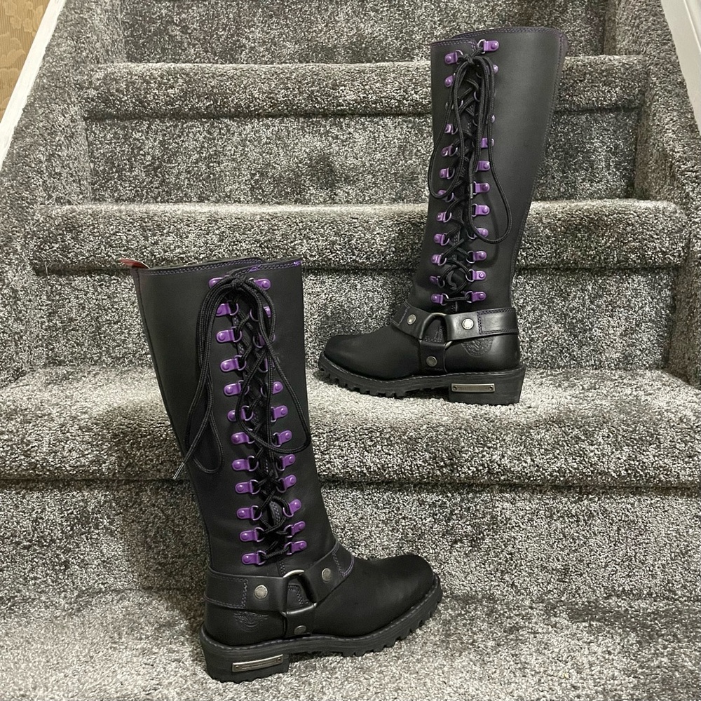 Milwaukee Leather® Women's Black 14” Leather Harness Motorcycle Boots - 5 US